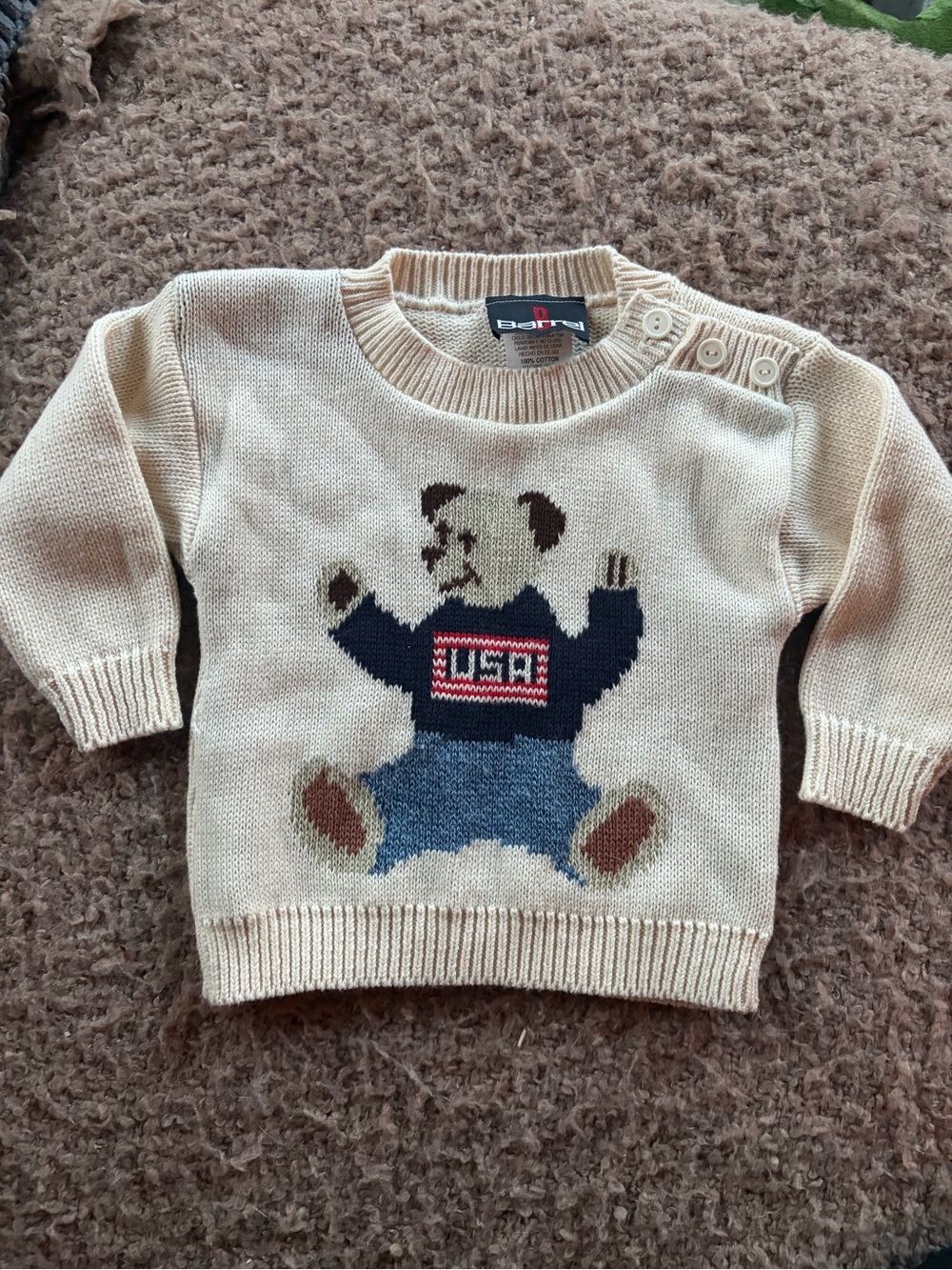 Vintage Polo Teddy Bear 9m Knit Sweater Kids Made In USA Unisex Preppy Americana